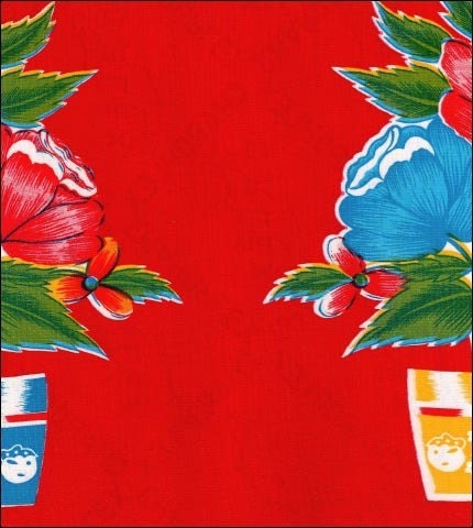 55x90 Flower Pot Red Oilcloth Tablecloth
