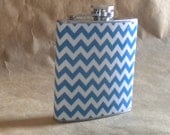 Sky Blue and White Chevron Print Gift Flask 6 ounces KR2D 6433