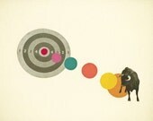 Bull's Eye - Animal collage, bull art, shooting target, retro wall decor, gift for man, colourful art 8x10" Giclee print