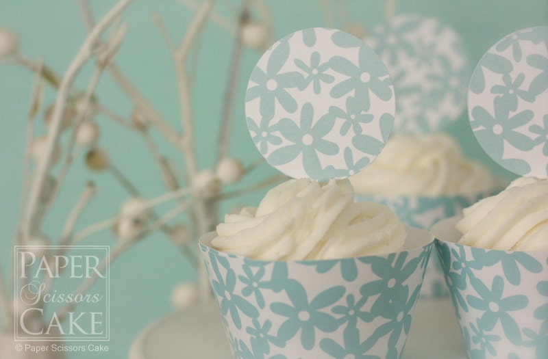 Blue And White Sugar Printable Cupcake Topper Wrapper Set For Baby Shower, Wedding, Birthday Or Any Day-Simply Print, Cut, Assemble, Enjoy