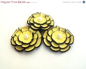 30% OFF Yellow applique leather flowers. Jewelry supplies cabochon flowers. 3 pcs