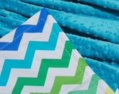 Chevron Baby Blanket with Teal Minky - Chic Chevron in Lagoon by MIchael Miller - Ready to Ship