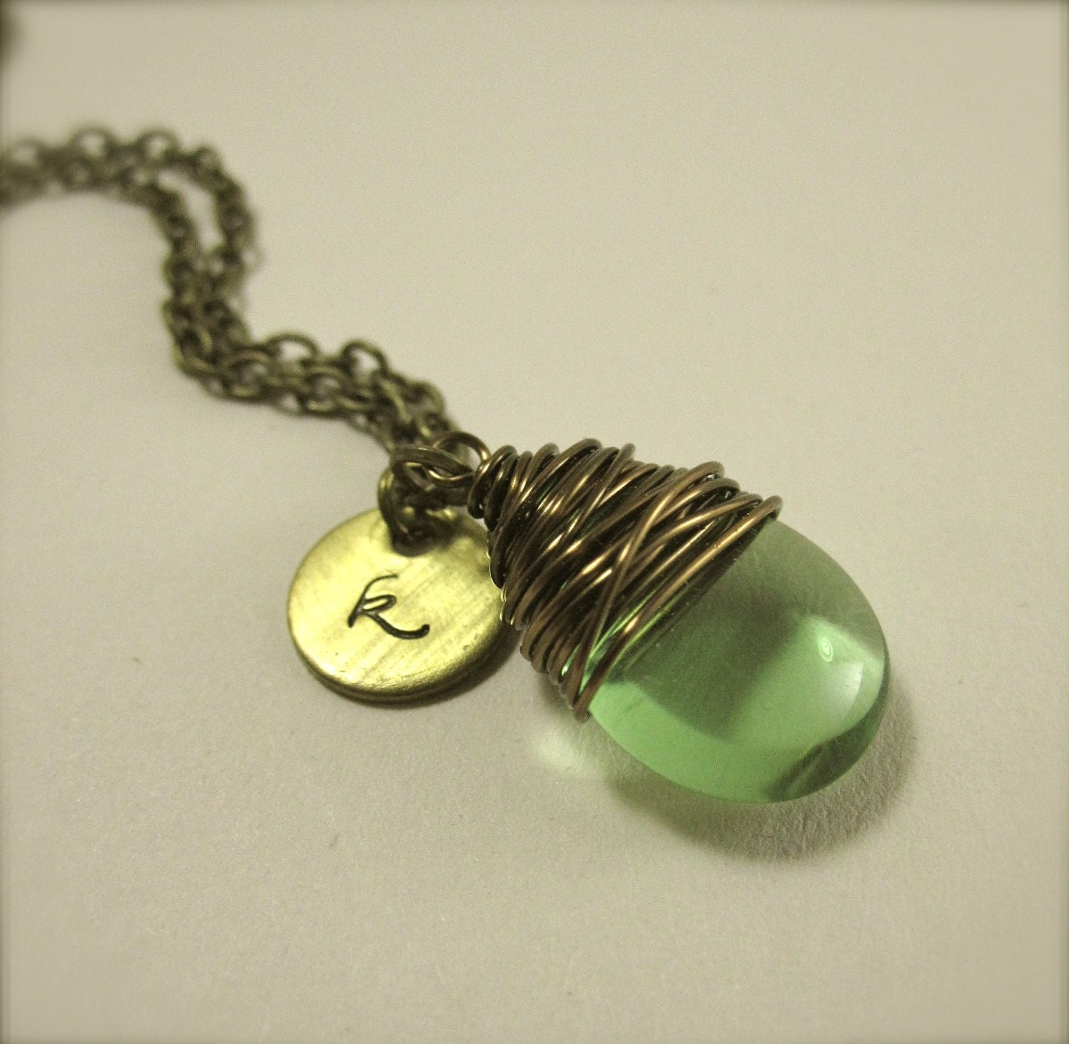 Initial Necklace Peridot Necklace Initial Jewelry Green Necklace Peridot Jewelry Mother's Day Necklace Wire Wrapped Pendant Custom Initial