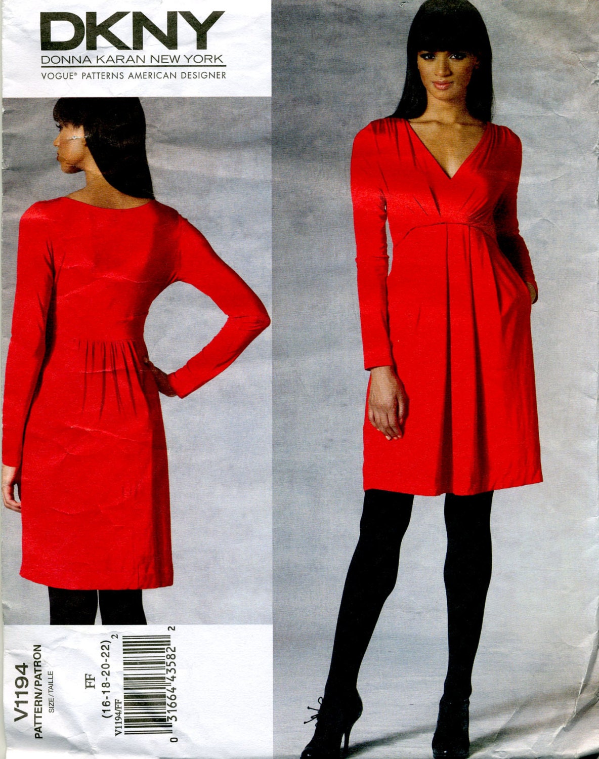 Donna Karan New York Pullover Dress Vogue Sewing Pattern No. V1194 - Sizes 16-18-20-22