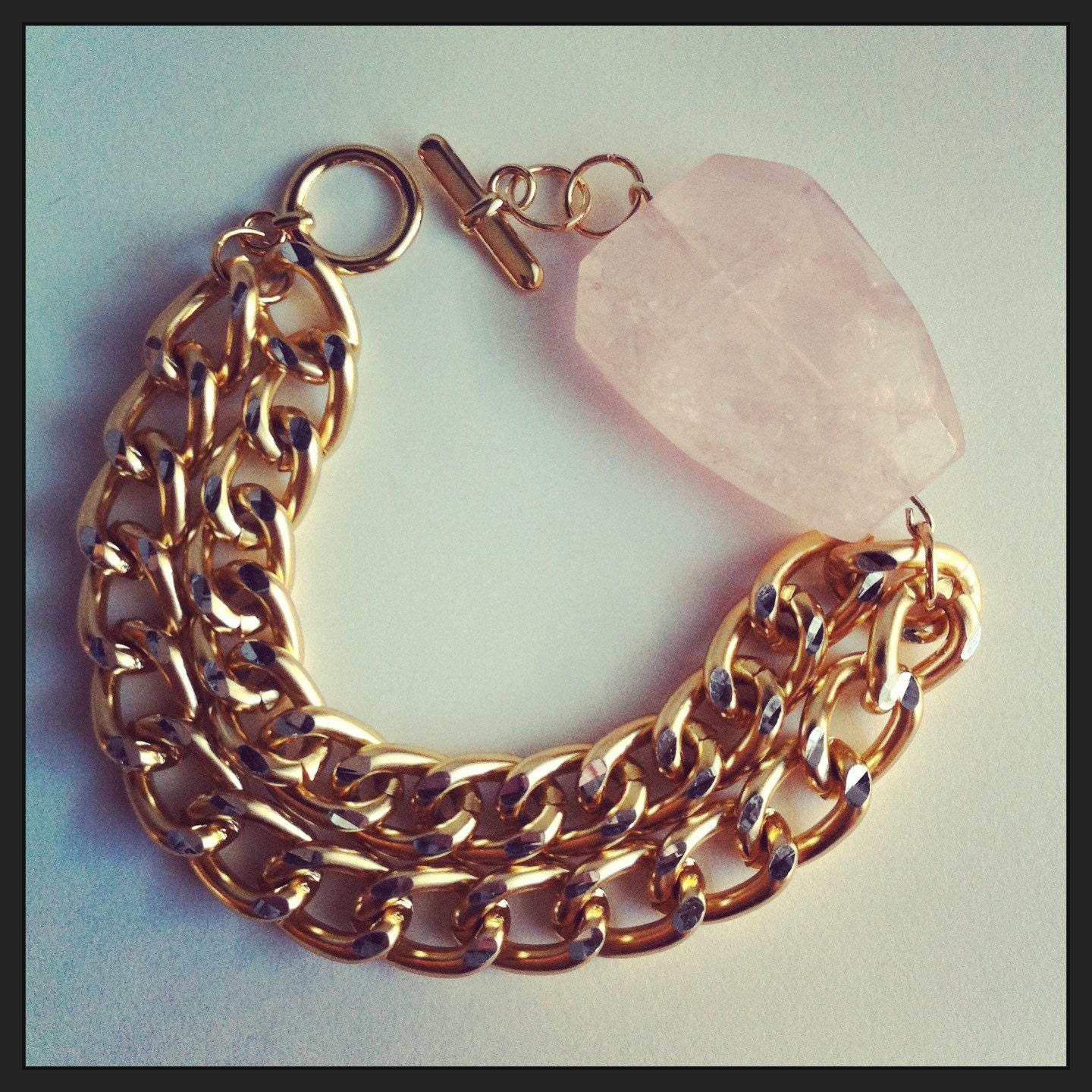 Rose Quartz double gold bracelet