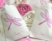 50 Personalized Pink Dragonfly Organic Muslin Cotton Favor Gift Bags - Great for Weddings, Parties, Jewelry and more 3x5 Il_170x135