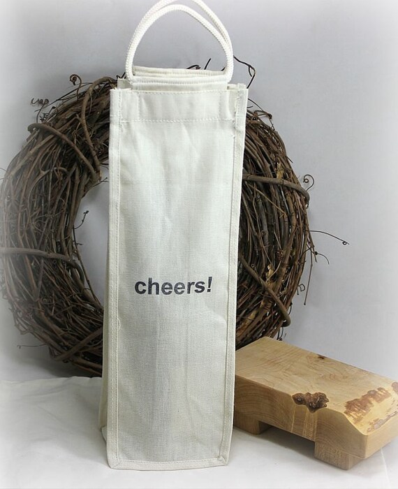 1 Cheers Wine Bottle Bag - cotton canvas with double handles - Perfect for Weddings, Housewarming Il_570xn