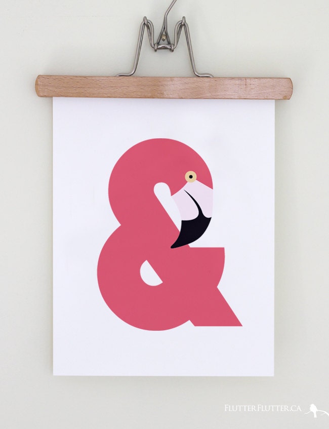 Flamingo Ampersand Animal Typographic Art Print