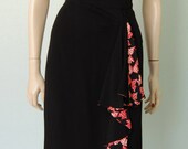 1940s Rayon Sarong Style Dress with Cascading Swag - Whimsical Print - Cadillac Original - Bombshell