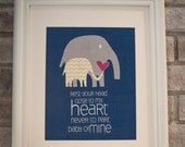 8x10 nursery print baby mine elephants in navy, gray and yellow chevron