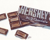 Candy Watercolor Painting, Chocolate Bar Art, Candy Original Watercolor, 4x8 matted to 8x10