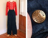 AWESOME 1950's Super Dark Indigo Blue High Waisted Cotton Denim Jeans by Stockton of Dallas - Front & Back Pockets - Side Metal Zip - Size L