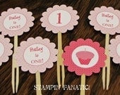 Cupcakes & Polka Dots Collection: Set of 12 Cupcake Toppers. Polka Dots. Pink. Cupcakes. Il_170x135