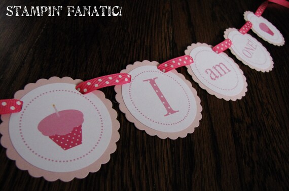 READY to SHIP Cupcakes & Polka Dots Collection: High Chair Banner. I am ONE banner. First Birthday Banner. Cupcake Banner. Il_570xn