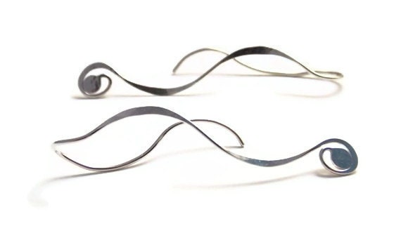 Sterling Silver Earrings Zen Jewelry Spiral Long Dangle Minimalist Contemporary Modern Unique Elegant