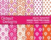 INSTANT DOWNLOAD Digital Paper Pack: Damask 03 - Pink and Orange