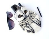 snowy OWL Wet Felted coin purse Ready to Ship with bag frame metal closure Handmade  gift