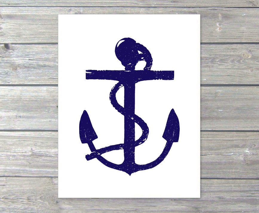 Navy Blue Anchor Digital Art Print Rustic Nautical Home Decor - Beach House - Summer