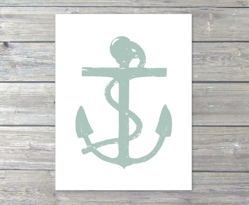 Anchor - Wall Art Print - Nautical - Home Decor - Pastel Seafoam Sage Green - Rustic - AldariArt