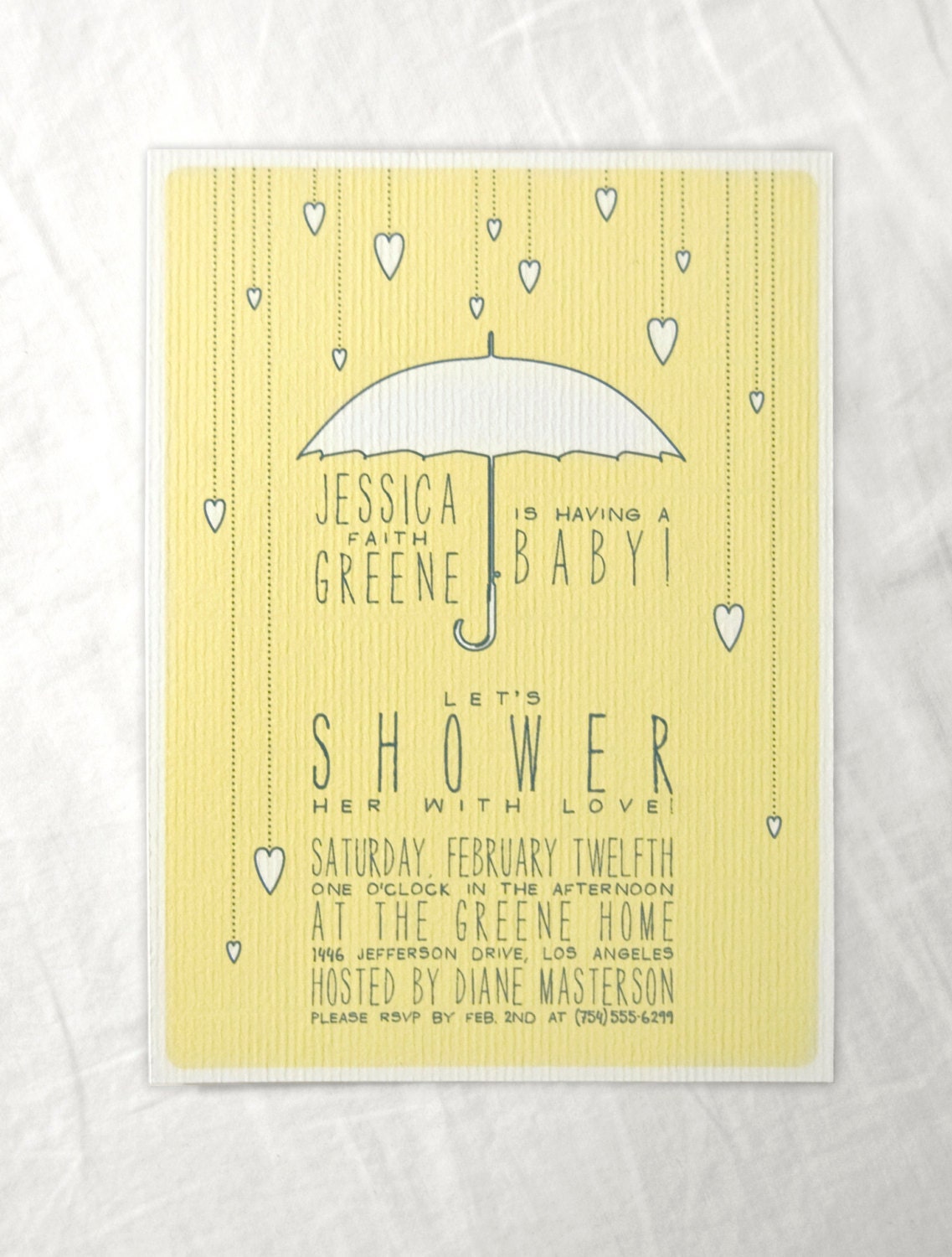 Umbrella hearts baby shower invitations with custom typography