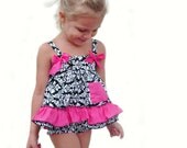 Toddler Outfit - Girls Clothes - Ruffled Bloomers - Damask Swing Top - Toddler Girl's Clothes - Set Includes Top and bottoms