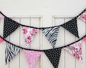 Hot Pink and Zebra Fabric Banner for Birthdays Room Decor Bachelorette Bridal Shower or Photo Prop