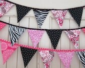 Large Hot Pink and Zebra Fabric Banner for Birthdays Room Decor Bachelorette Bridal Shower or Photo Prop