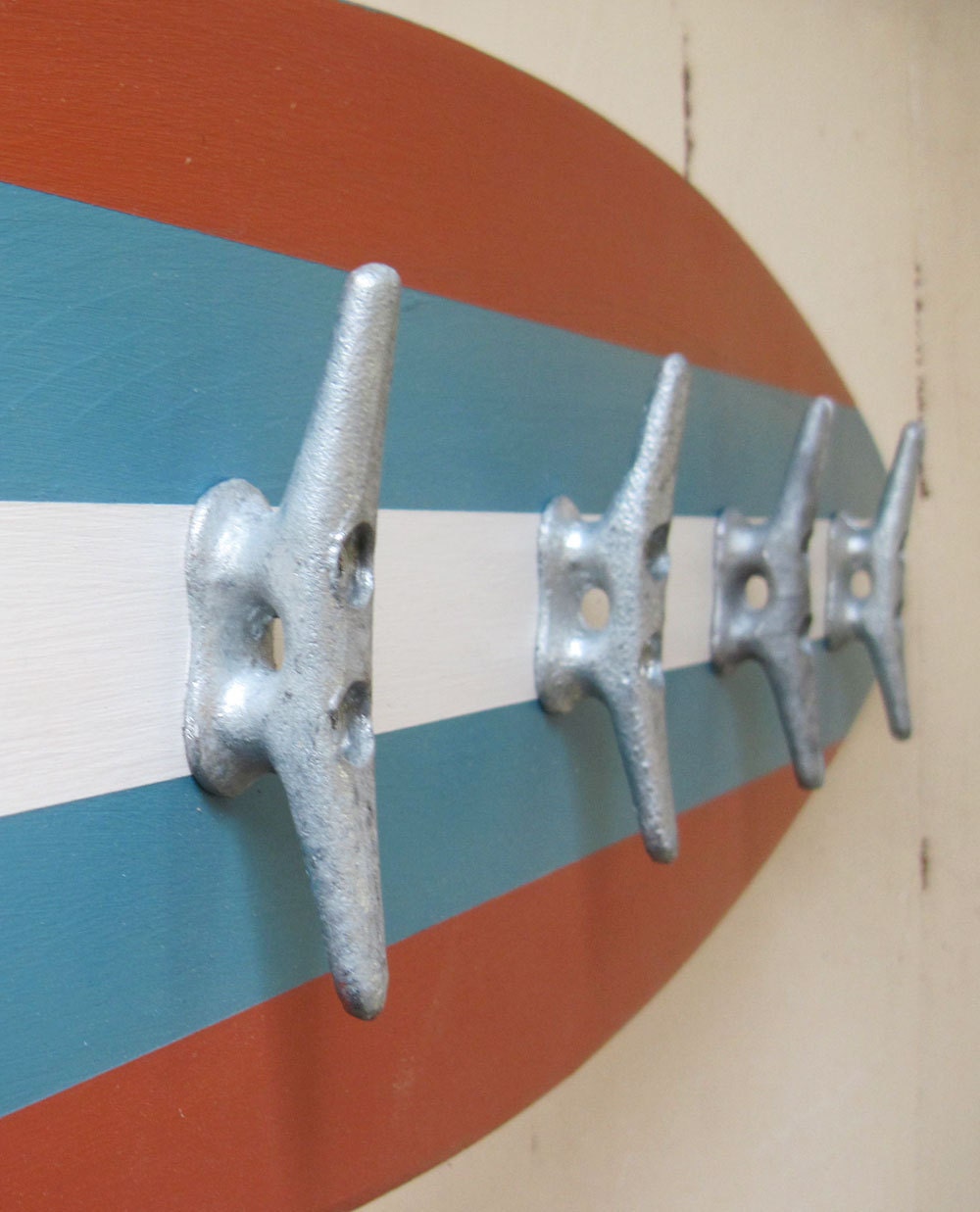 Surfboard Coat Rack 28" Orange and Turquoise