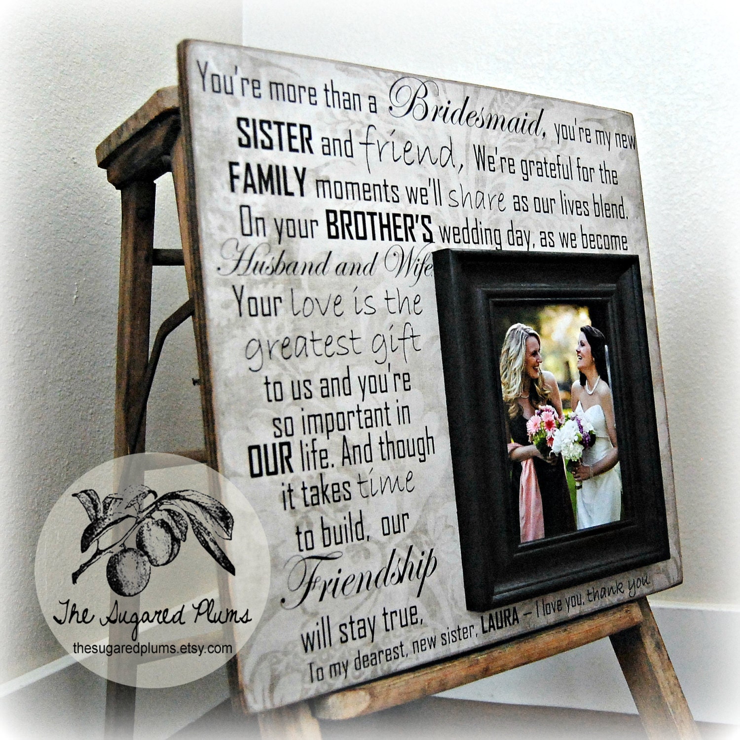 Personalized Bridesmaid Gift, Best Friend, Sister, Maid of Honor, Personalized Picture Frame, 16x16, Wedding Gift, Sister In Law