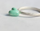 Mint Love Ring Cute Green Heart Sterling Silver White T14