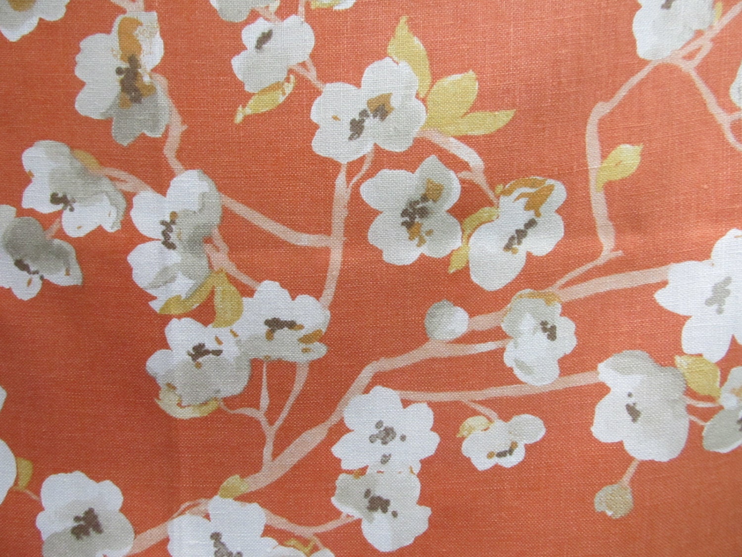 ASIAN  BLOOMS in fresh stylish colors of  Nectarines/blush/white/taupe/ocher gold on linen