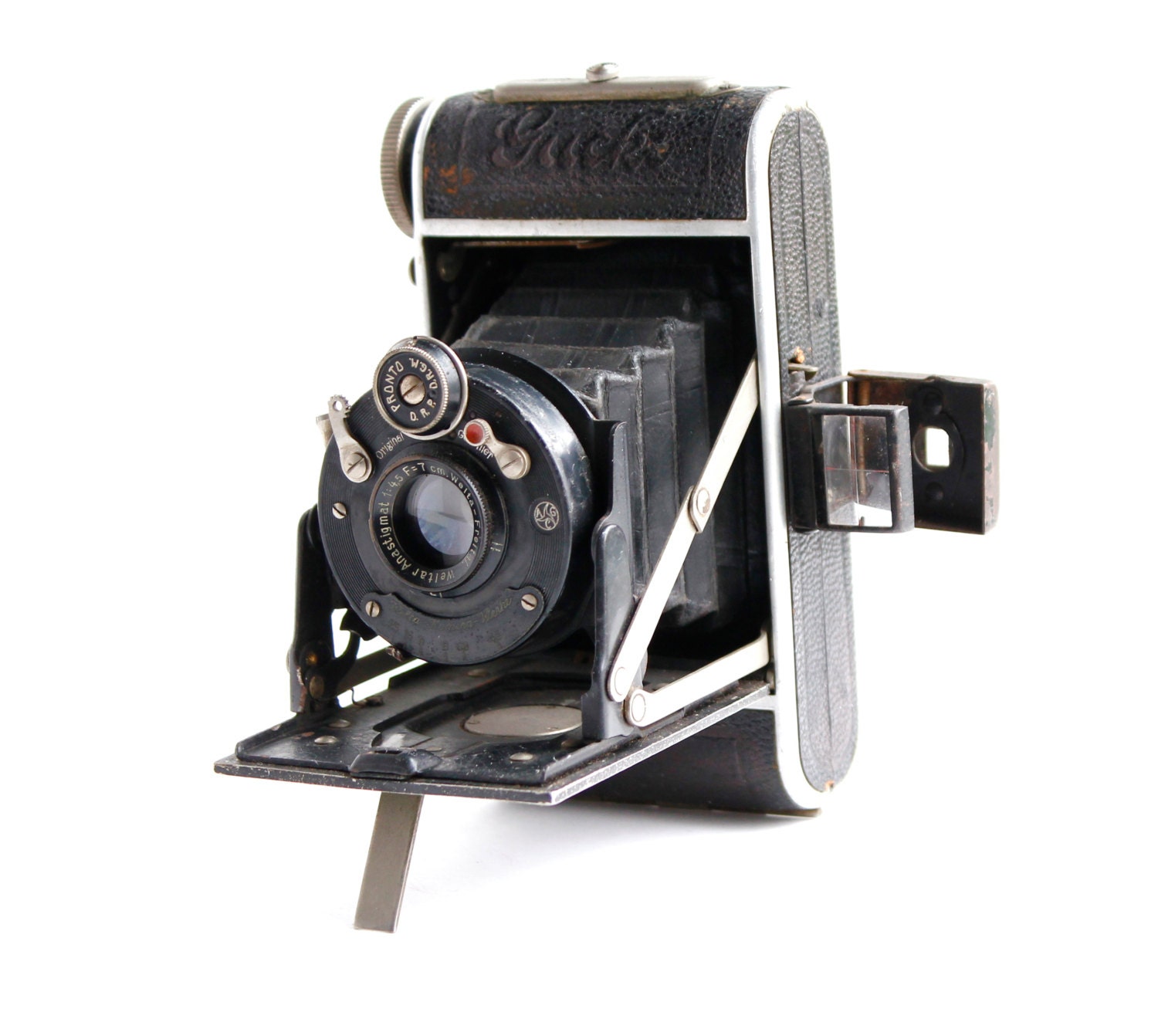 Antique Black Welta Gucki Camera -  Rare 1930s Art Deco Small Folding Vintage Accordion German Camera / Beautiful Bellows