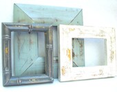Grey and White Frame Trio - upcycled shabby cottage chic - 3 painted open gallery frames - creamy antique white slate dove gray cloudy