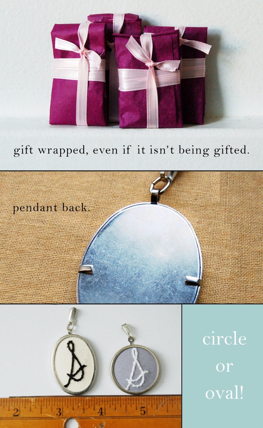 Personalized Embroidered Initial PENDANT - NO CHAIN. Lots of Color Options. by merriweathercouncil on Etsy.