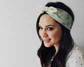 Sea blues hand painted silk headband scarf wrap