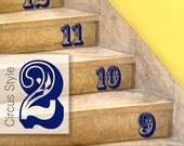 Circus Style Numbers - Stairs or Wall Decals, Numbers 0 to 15, Home Decor, Baby Nursery, Bedroom Decor, Navy