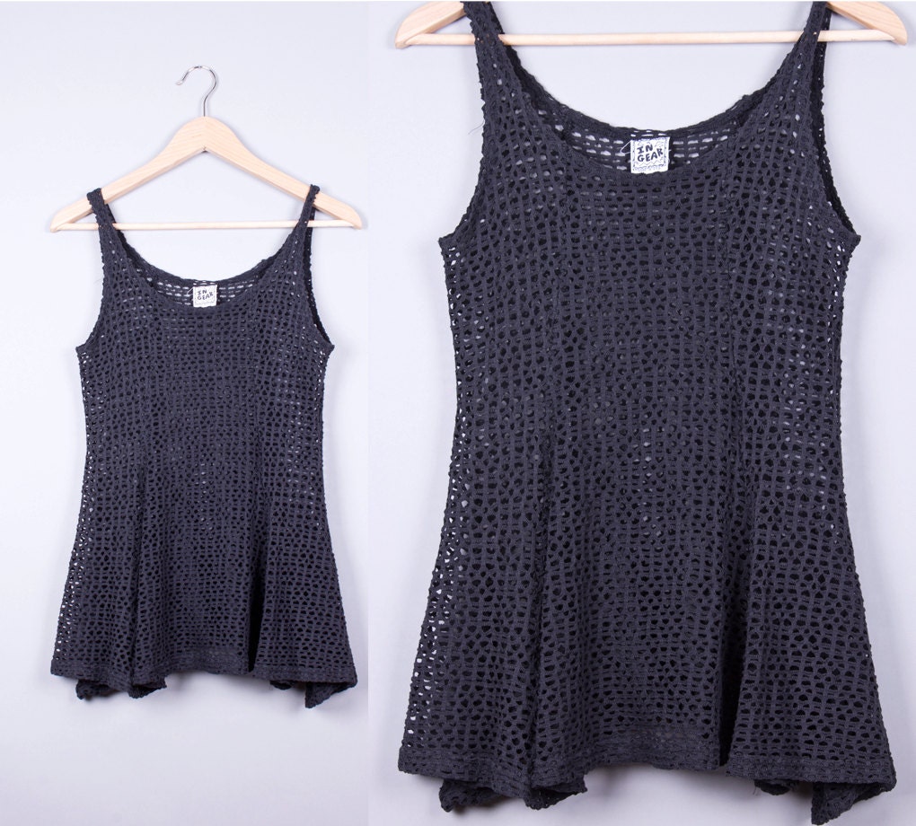 90s Vintage Sheer Mesh Peplum Tank Top S/M