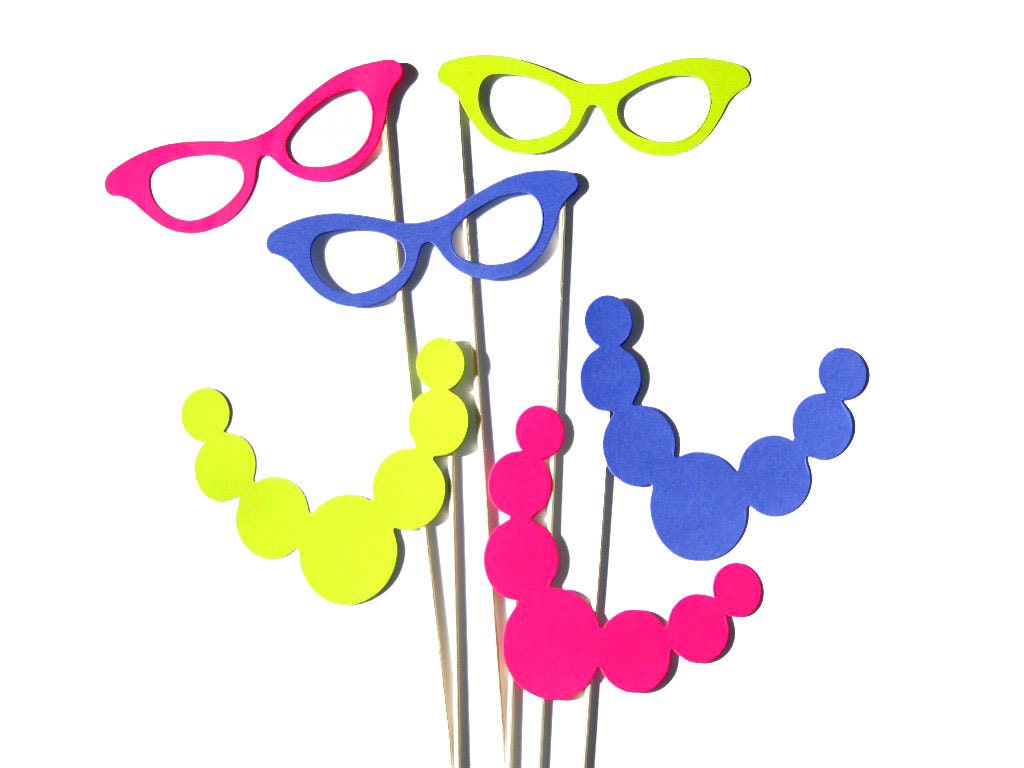 Photo Booth Party Props LADIES SET & Sticks Glasses, Necklaces Set of 6 pieces