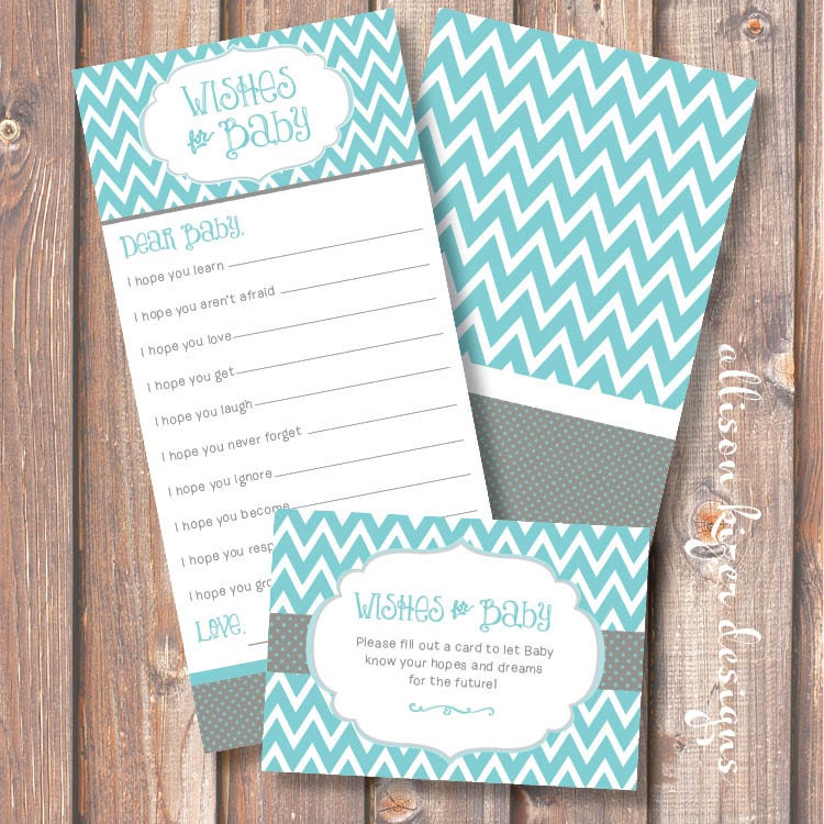 Teal and Gray Chevron Stripes Printable Wishes for Baby Game