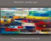 Huge original Modern art decor Impasto Texture Abstract Acrylic Painting on gallery wrap canvas by Tim Lam 48" x 24"
