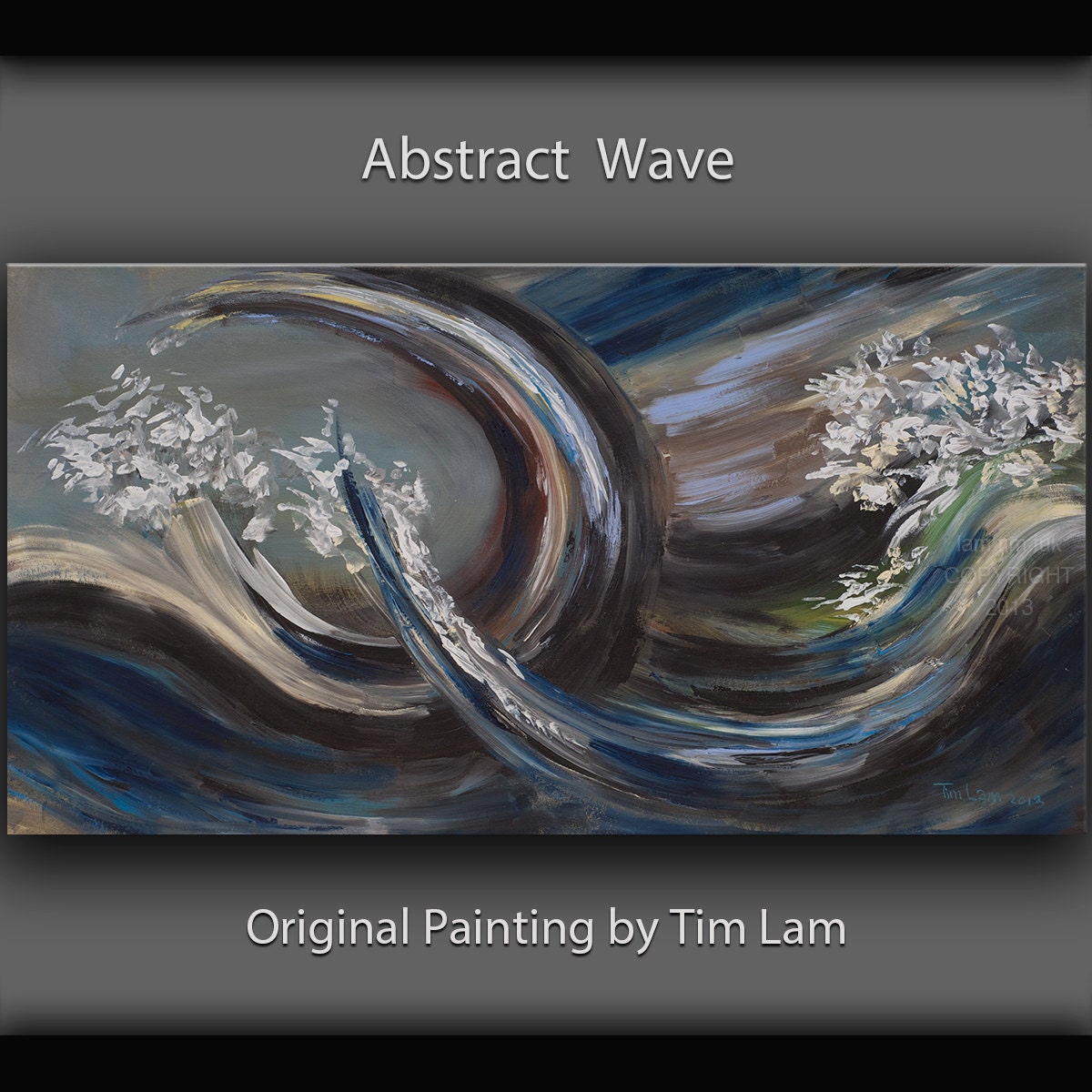 Large original Abstract Oil painting contemporary fine art deco by Tim Lam 48" x 24"