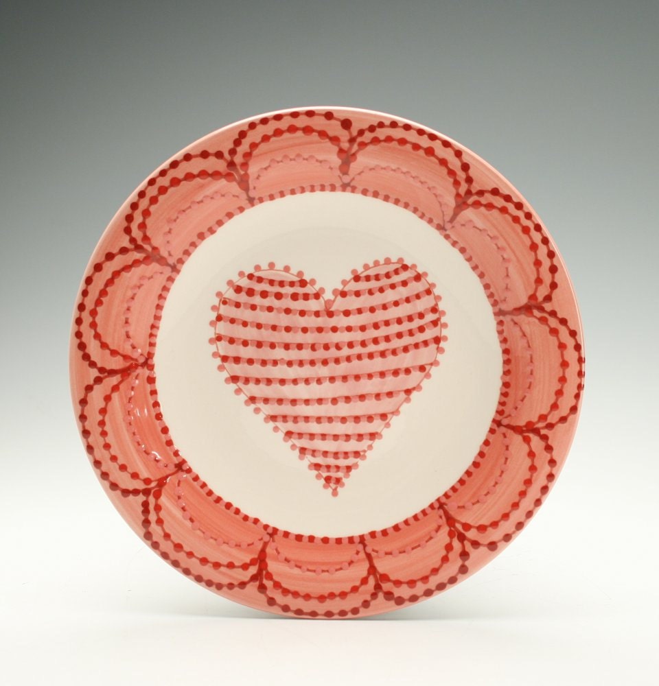 Pinks and Reds Bohemian Heart Plate Hand Painted Salad Plate Dinnerware