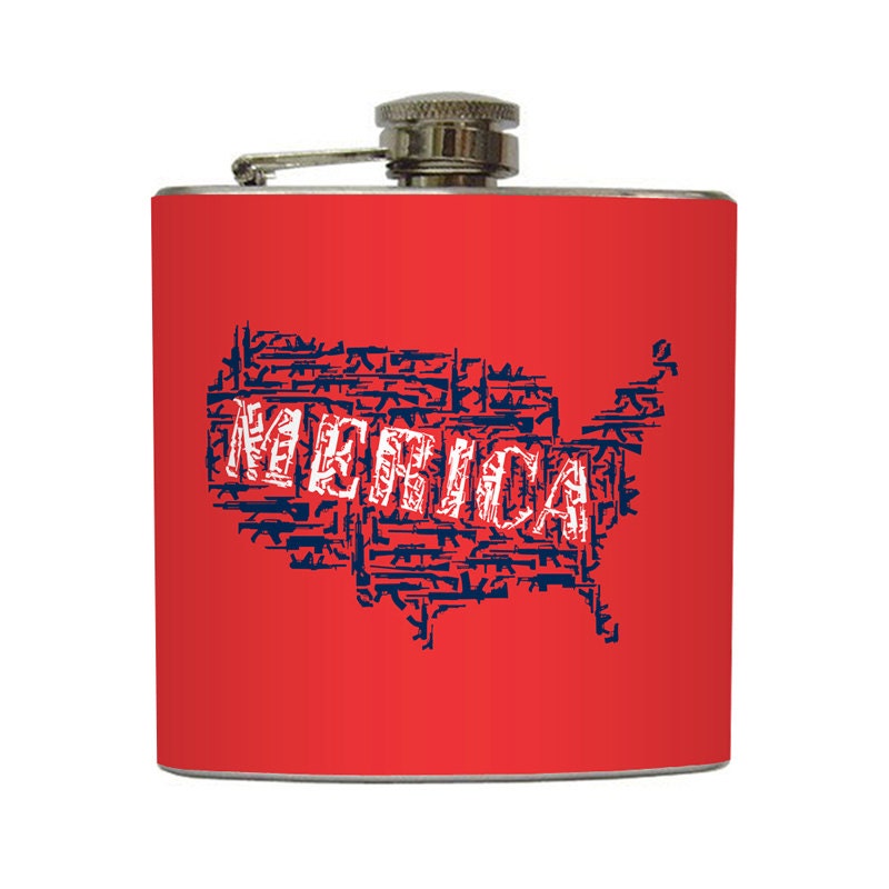 Merica USA Gun Silhouette Cloyd Rivers Whiskey Flask Patriotic USA American Rifle Ammo Shotgun Stainless Steel 6 oz Liquor Hip Flask LC-1284