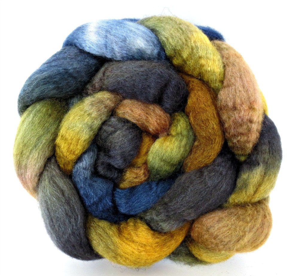 BFL/silk, mixed wool roving , wool roving.  combed top, hand painted roving, spinning fiber, hand dyed roving