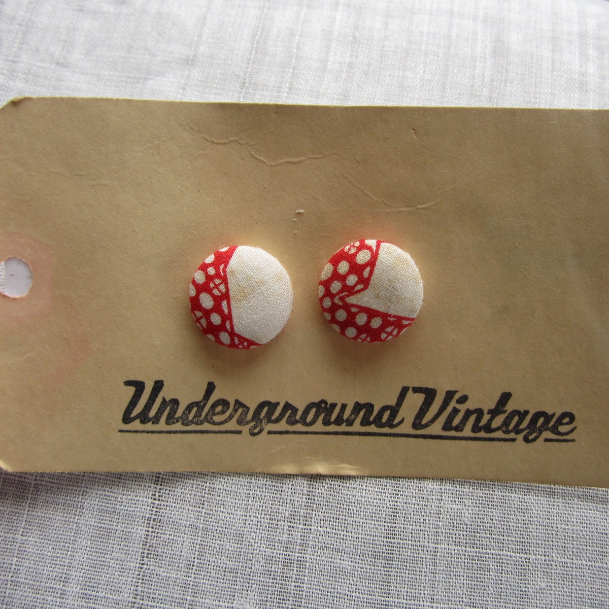 Feedsack and quilt covered earrings-Red and White