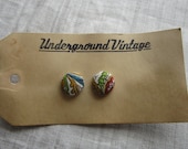 Feedsack and quilt covered earrings-Gold, Blue, Green, Red, White