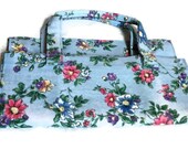 Light blue denim floral print Grocery market fabric shopping bag