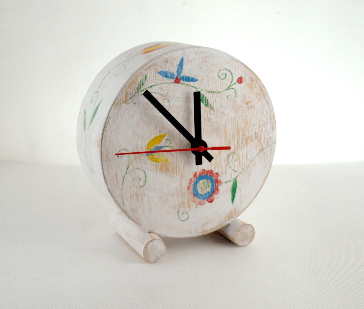 DESK CLOCK white circle Folk - Mothers day gift