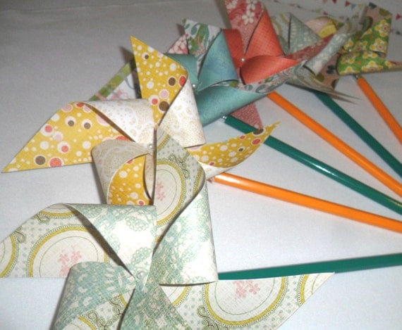 Pinwheels in Cheerful Vintage Designs Set of 8 Pinwheels Perfect for or a Birthday Party or a Baby Shower or a Bat Mitzvah or Wedding Il_570xn