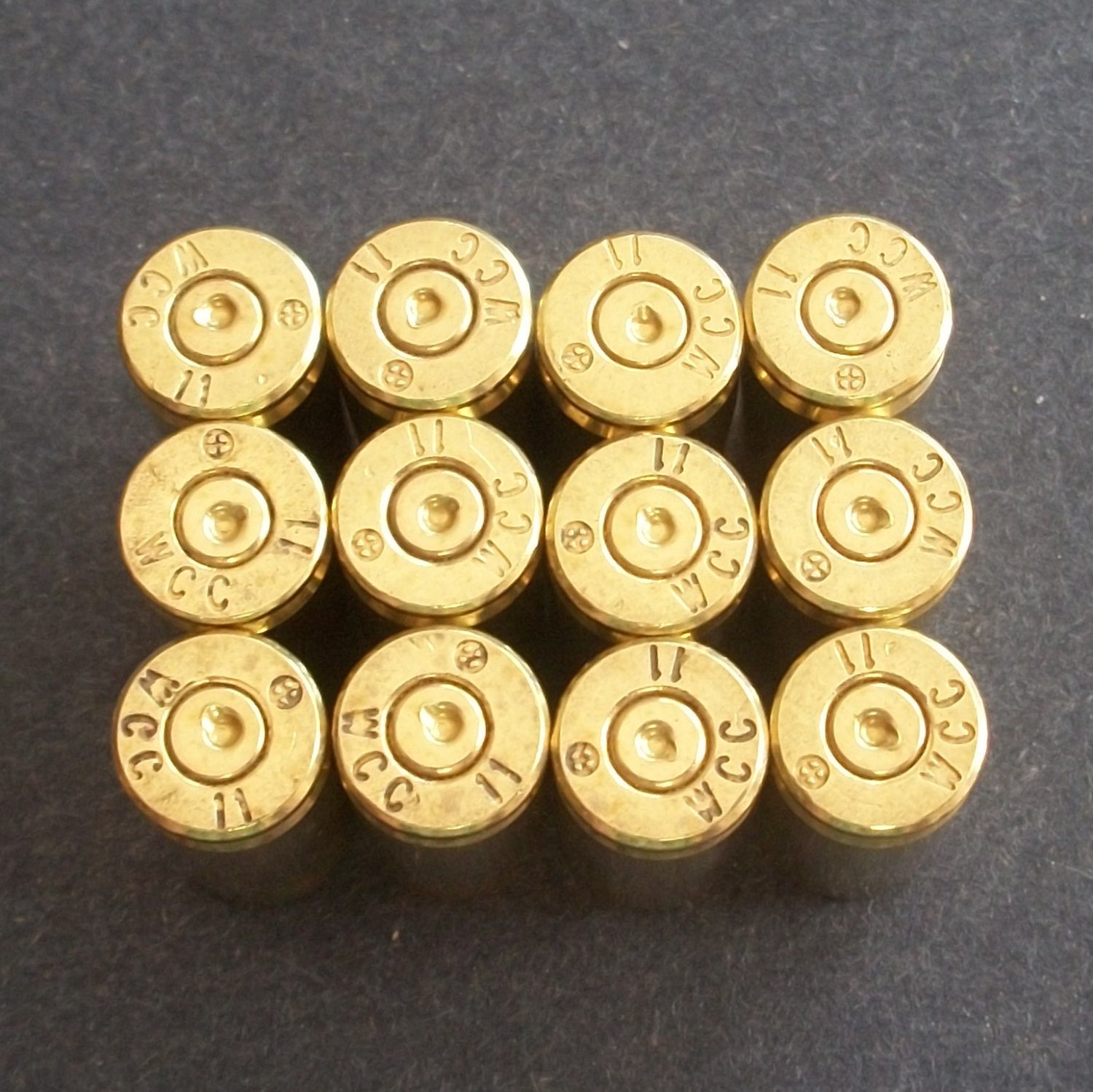 9mm Empty Bullet Shells, Set of 10, PMC Markings, Cleaned, Polished